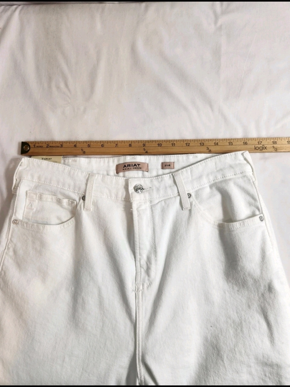 Ariat Wide Leg Jeans Women's Size 31 R White Ultra High Rise Stretch Crop NWT 54 - Picture 7 of 15